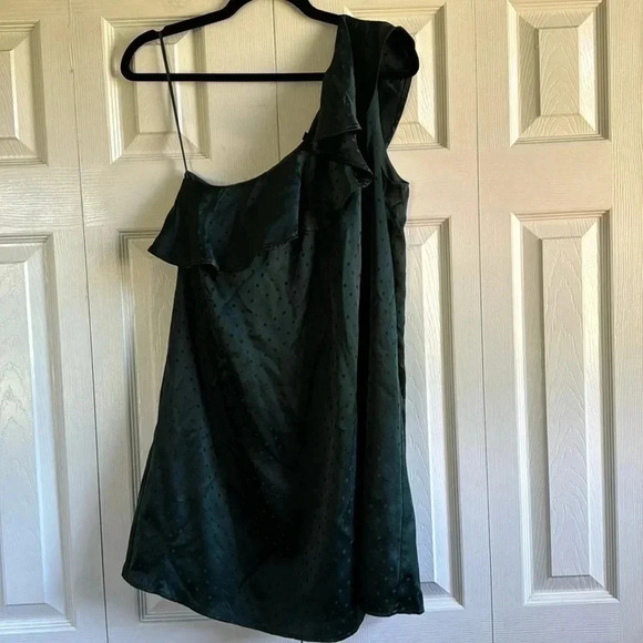 MADEWELL | 💯 SILK FOREST GREEN | ONE SHOULDER DRESS | size 8 - Picture 2 of 6